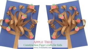 This constructions paper tree is a fun 3d construction paper craft. Create it all seasons by just switching up the apples for blossoms, green leafs, fall leaves, or leave them bare.