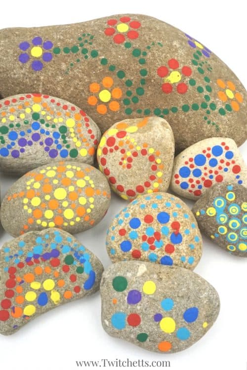 Dot painting on rocks is a style of stone painting that can be found all over. Using this DIY dotting tool, even kids can join in the fun. Create colorful mandalas, bright flowers, or just a collection of colored dots.