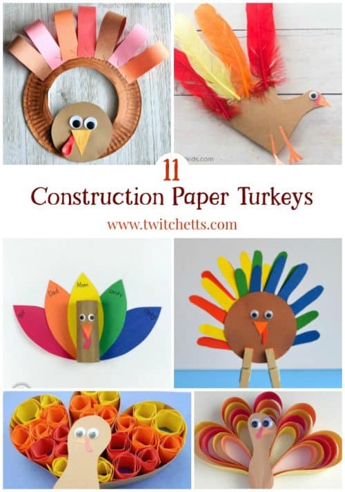 Construction paper turkeys are fun and easy Thanksgiving crafts for kids.