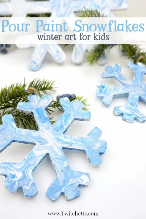 Pour Painted Snowflake Decorations ~ Winter Art For Kids - Twitchetts