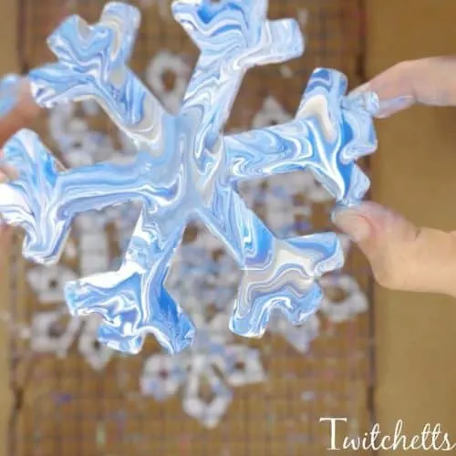 Pour Painted Snowflake Decorations ~ Winter Art For Kids - Twitchetts