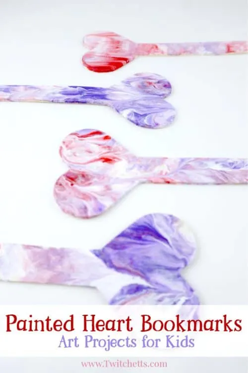 Painted heart bookmarks are perfect non-candy gifts to give this Valentine's Day. Using a fun creative painting art method, you're kids will be so proud to pass these out!