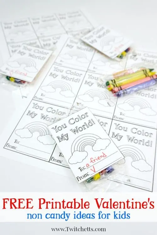 Your kids will LOVE passing out these printable valentine's day cards to color. Combine the cards with a small pack of crayons, and your children will fall in love with these non candy Valentine's idea!