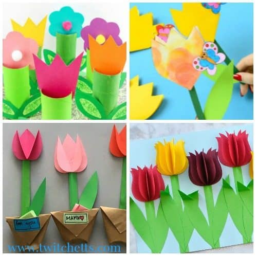 Tulip crafts for kids. Tulips Art projects for kids. From tulip painting to paper tulips. These spring crafts are perfect for kids as young as preschool! #tulipcraftsforkids #tulipcraftpreschool #tulipartprojectsforkids #springcraftsforkids #springartprojects #papertulips #tulippainting #tulipart #twitchetts