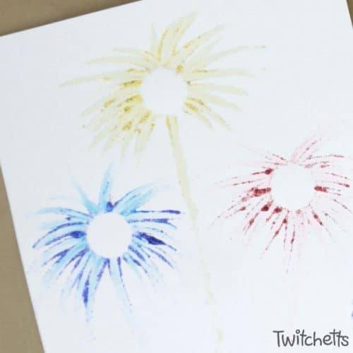 Create amazing firework art using this fun technique. Add in some mess-free glitter, and you have a fun and sparkly patriotic craft that your kids will love creating.