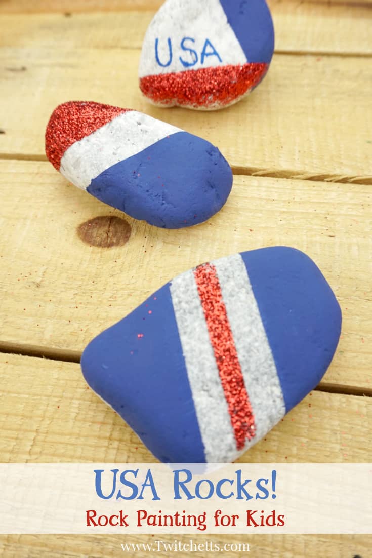 How to make sparkling patriotic rocks with kids - Twitchetts