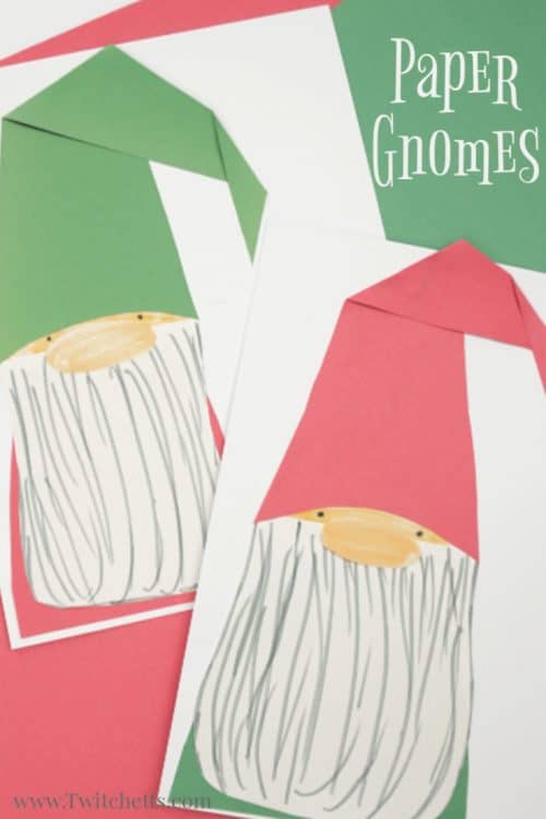 This paper gnome craft is perfect for Christmas and winter-themed crafting. Your kids will love creating these little guys. #gnome #papercraft #christmas #holiday #winter #papergnomes #constructinopaper #craftsforkids #twitchetts