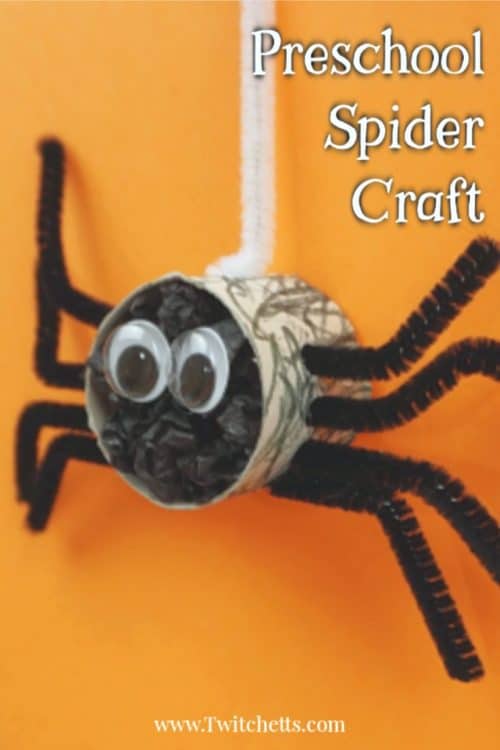 Create crepe paper spiders for a Halloween kid's craft that's loads of fun to create. These spider crafts are perfect for decorating a classroom or your living room. #spider #craft #crepepaper #tissuepaper #pipecleaners #halloween #preschool #finemotor #twitchetts