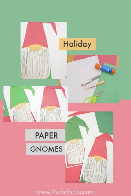 This paper gnome craft is perfect for Christmas and winter-themed crafting. Your kids will love creating these little guys. #gnome #papercraft #christmas #holiday #winter #papergnomes #constructinopaper #craftsforkids #twitchetts