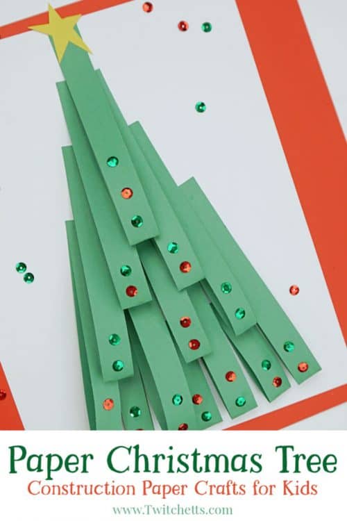 This fun looped paper Christmas tree is a fun paper craft for kids of all ages. Make them with your classroom or at a holiday party. This Christmas craft is sure to wow! #paper #christmastree #craftforkids #christmascraft #3dpapercraft #constructionpaper #easycraft #classroomcraft #kidscrafts #twitchetts