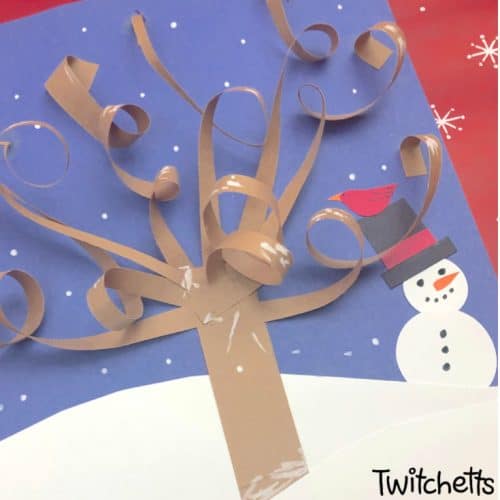 A 3D Winter Tree Craft that will make people say wow! It's an easy paper craft that is perfect for kids of all ages. #wintertree #wintercraft #constructionpaper #3dpapercraft #papertree #twitchetts