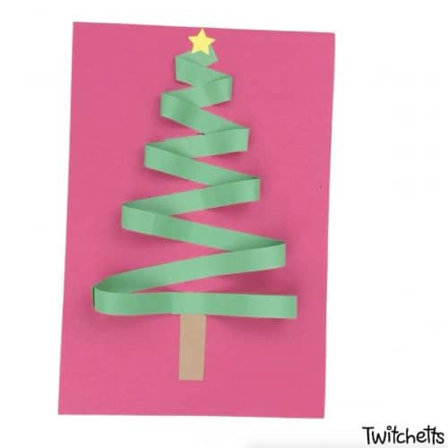 This Christmas tree papercraft is super simple and the zig zag design gives it a fun 3D effect. Grab some green construction paper and let's get crafting! #christmastree #papercraft #3dpaper #papertree #christmascraft #classroom #craftsforkids #twitchetts