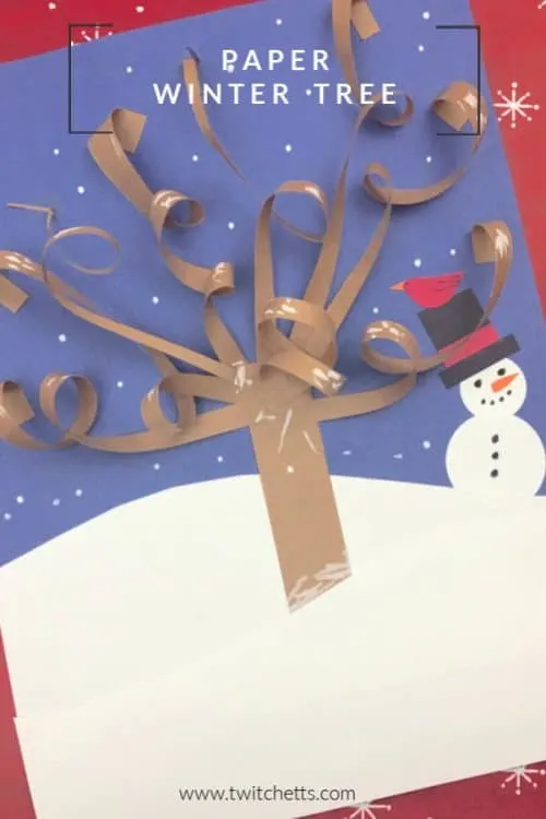 A 3D Winter Tree Craft that will make people say wow! It's an easy paper craft that is perfect for kids of all ages. #wintertree #wintercraft #constructionpaper #3dpapercraft #papertree #twitchetts