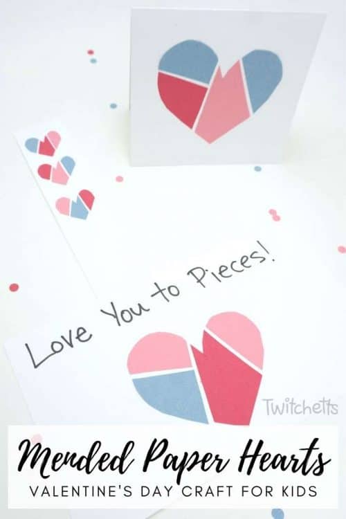 From broken heart to coloful mended paper hearts in just few minutes! Create 3 different Valentine's Day crafts with kids at home or in a classroom! #Twitchetts