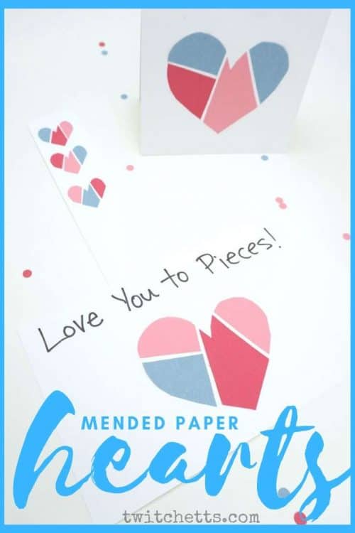 From broken heart to coloful mended paper hearts in just few minutes! Create 3 different Valentine's Day crafts with kids at home or in a classroom! #Twitchetts