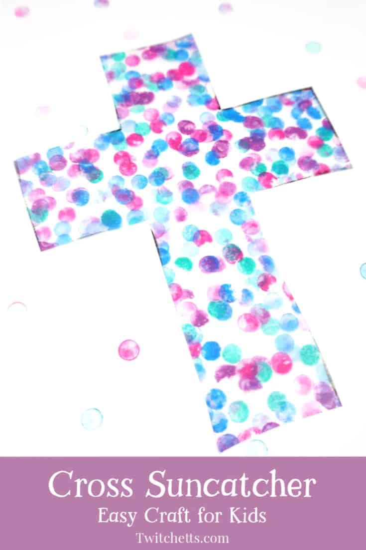 This cross suncatcher craft is perfect for your VBS or Sunday school class. With simple supplies and and a little imagination, your kids will create a colorful religious craft. #twitchetts