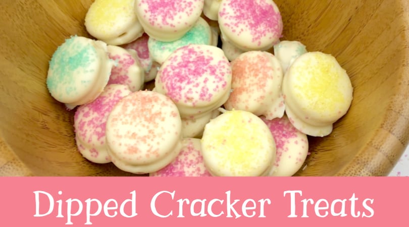 Easy and fun spring treats for kids to make. Peanut butter sandwich crackers dipped in white chocolate make this a simple spring dessert #twitchetts