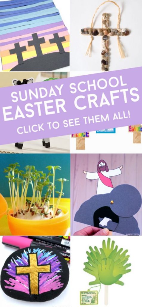 Images of Religious Easter crafts. Text reads "Sunday School EAster Crafts"