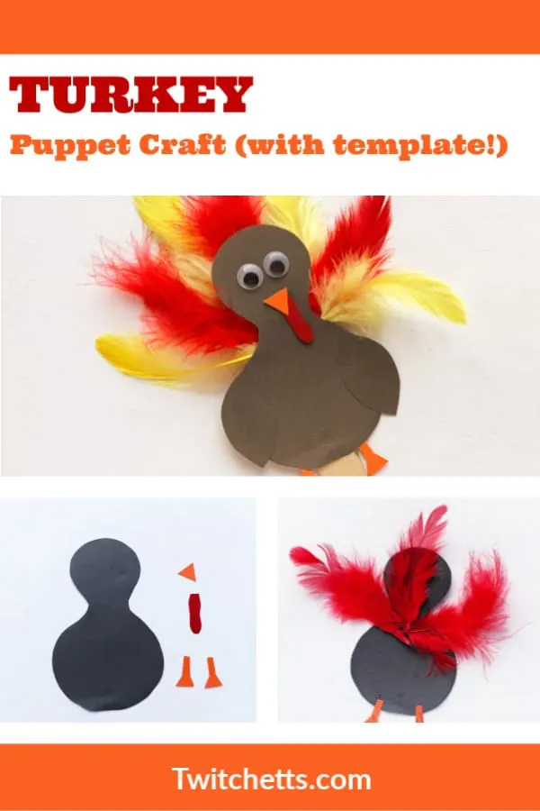 Grab the turkey template and create this fun turkey puppet on a stick. Perfect for Thanksgiving crafting. #twitchetts