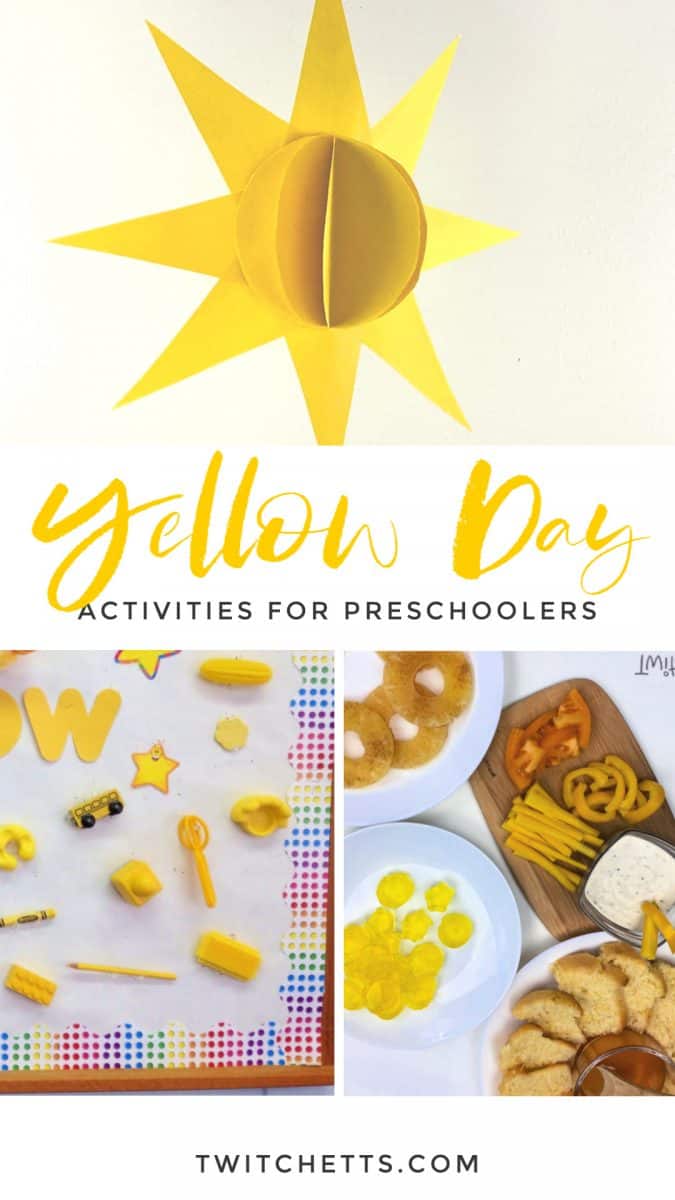 Create memories with a yellow day celebration in preschool. Your kids will love learning about the color yellow while you have a fun celebration. Enjoy yellow foods, decorations, crafts, and more. #twitchetts
