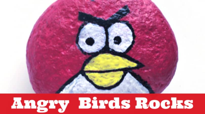 Create these fun and cute Angry Bird painted rocks. The step by step tutorial will show you how easy it is to make this rock painting idea! #twitchetts
