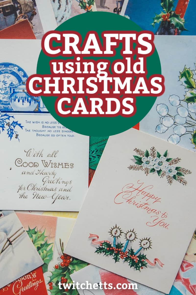 These easy crafts with old Christmas cards are a great way to recycle all the beautiful greeting cards that you receive during the holiday season. From unique Christmas ornaments to fun boredom busters. How will you repurpose your old cards? #twitchetts #recycle #christmascards #craftsforkids