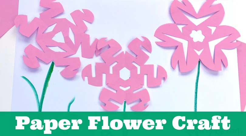 Flower crafts using the snowflake technique. Text reads "Paper Flower Craft"