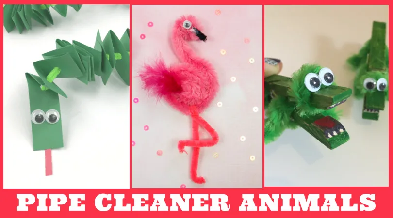 Several images of pipe cleaner animals. Text reads "Pipe Cleaner Animals"