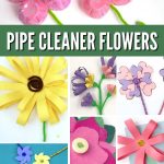 Images of flowers made with pipe cleaners. Text reads "Pipe cleaner flowers"
