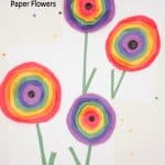 Rainbow Paper Flowers Inspired by Wassily Kandinsky Circles. Text Reads "Preschool Craft-Kandinsky Circles Paper Flowers"
