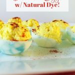 Image of red, white, and blue deviled eggs. Text Reads: "4th Of July Deviled Eggs with Natural Dye!"
