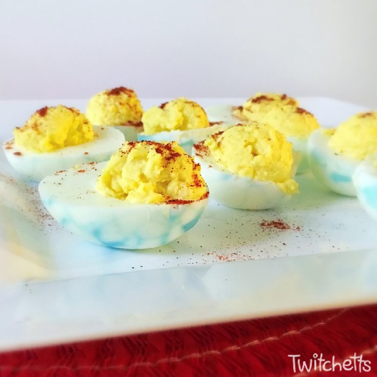Image of red, white, and blue deviled eggs.