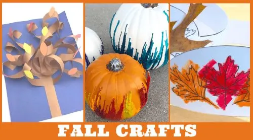 Images of fall kids crafts. Text reads "Fall Crafts"