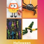 Images of Halloween crafts made from pipe cleaners. Text reads "Pipe cleaners - Halloween craft projects"