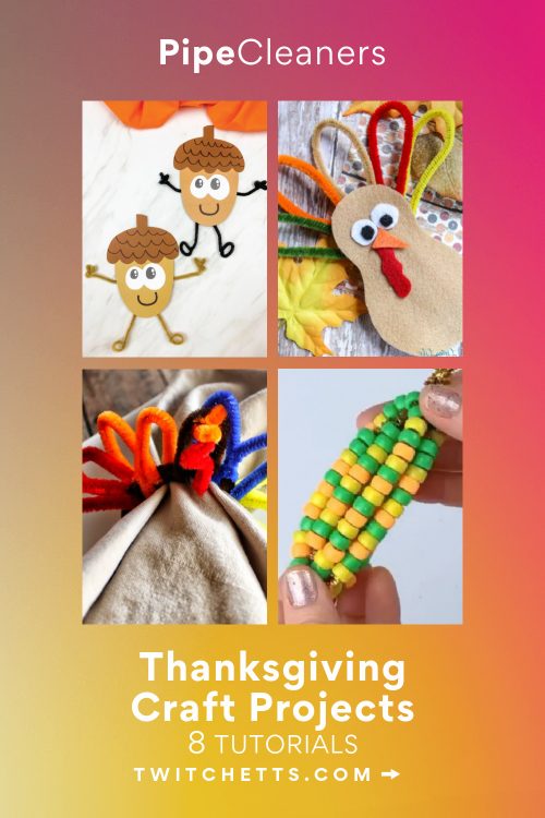 Thanksgiving crafts made with pipe cleaners. Text Reads "Pipe Cleaners - Thanksgiving Craft Projects"