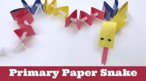 Primary Colored Paper Snake. Text Reads: "Primary Paper Snake"