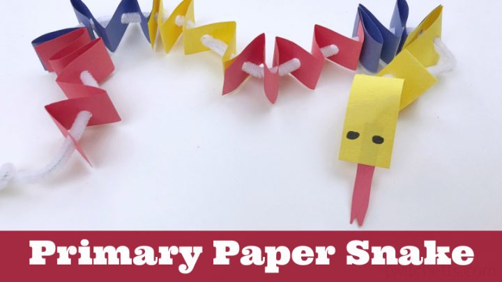 Primary Colored Paper Snake. Text Reads: 
