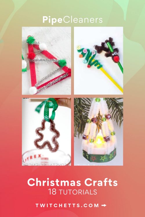 Christmas crafts with pipe cleaners. Text reads: "Pipe Cleaner Christmas Crafts"