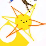 Sun Craft made with pipe cleansers, cardboard, and construction paper. Text Reads: "Preschool Craft - Sun