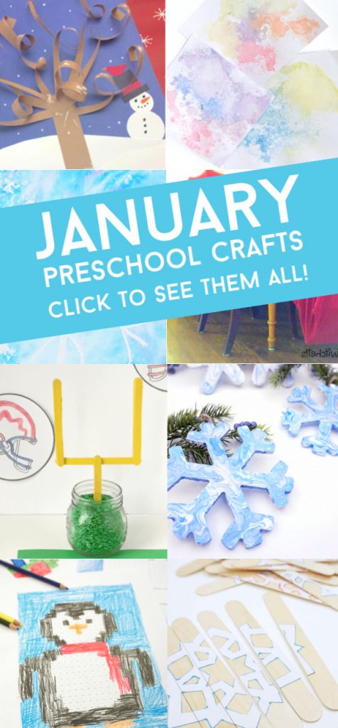 January Craft Ideas. Text reads: "January Preschool Crafts"