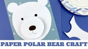 Polar Bear made with construction paper. Text Reads "Paper Polar Bear Craft"