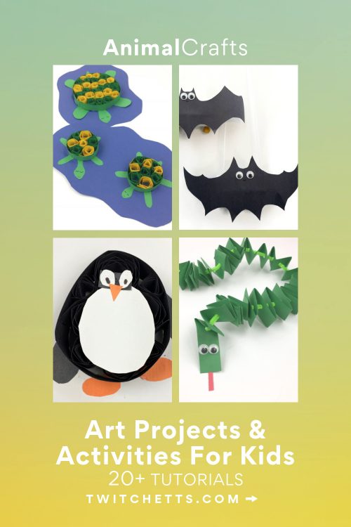 animal crafts. Text reads "Animal Crafts, Art Projects, & Activities for Kids"