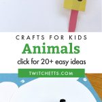 animal crafts. Text reads "Crafts for kids - Animals"