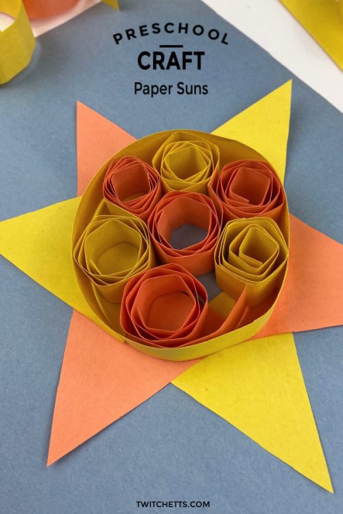 paper sun. Text reads "preschool craft - paper suns"