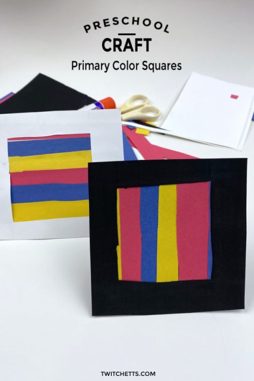 Square craft for preschoolers. Text reads "Preschool Craft - Primary Color Squares"