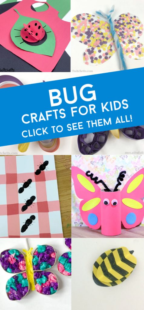 Images of bug crafts. Text reads "Bug Crafts for Kids