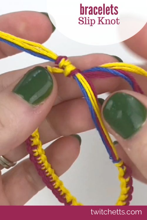 Adjustable Bracelet Knot. Text reads "Bracelets - Slip Knot"