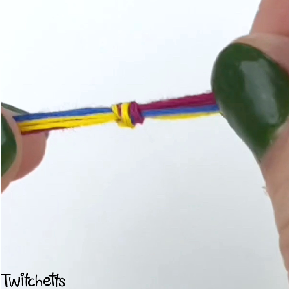 In Process image of a sliding knot bracelet tutorial