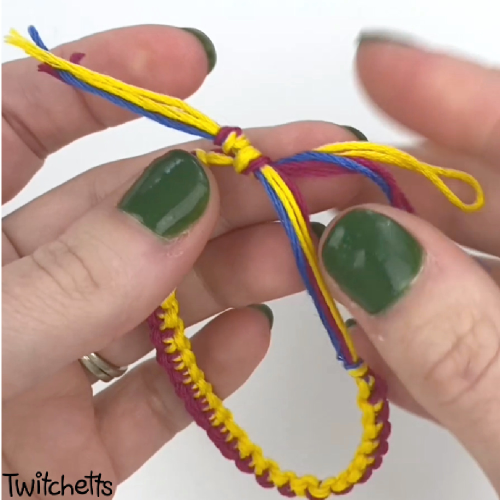 In Process image of a sliding knot bracelet tutorial