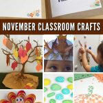 Crafts to make in November. Text reads "November Classroom Crafts"